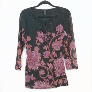 I.N.C Black with Purple Paisley Blouse